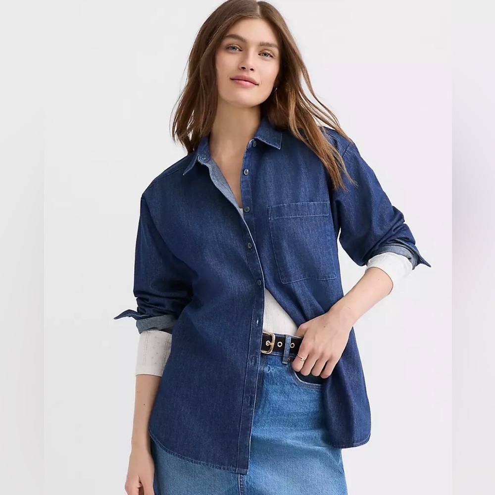 LOFT Everyday Chambray Oversized Pocket Shirt Denim